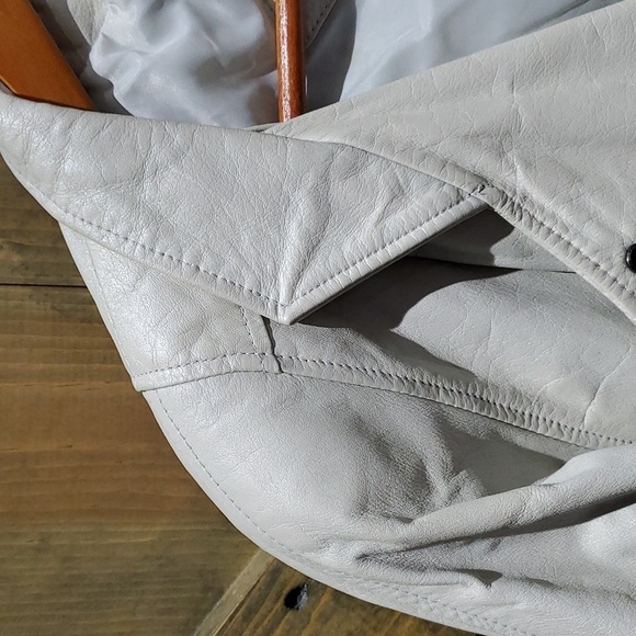 VINTAGE RETRO AVANTI LEATHER MOTO BOMBER JACKET GREY WITH PEARL SIZE SMALL - Picture 2 of 10